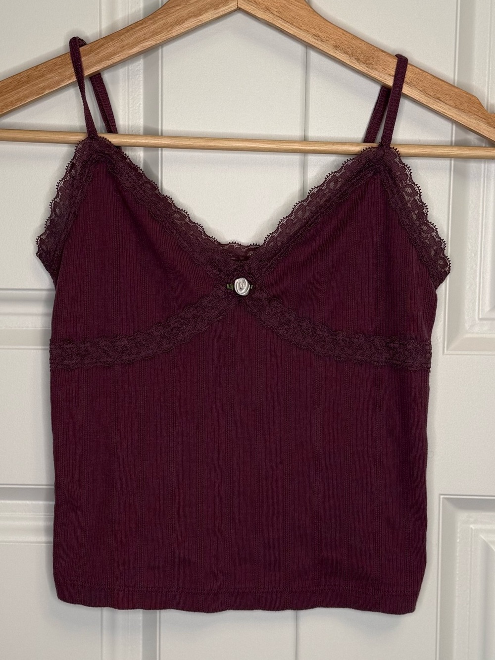 Aeropostale Lace Trim Ribbed Cami Tank Top Plum Purple XS Y2K Coquette